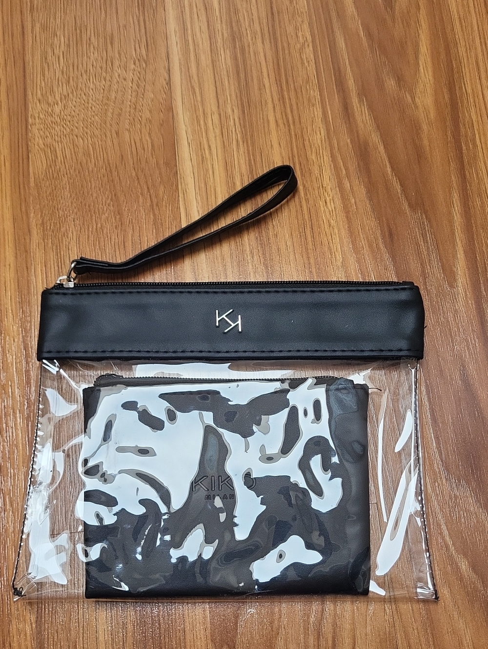 Kiko Clear PVC Wristlet with Black Trim and Pouch